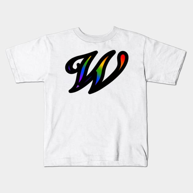 Rainbow Cursive Letter W Kids T-Shirt by JennaBunnies